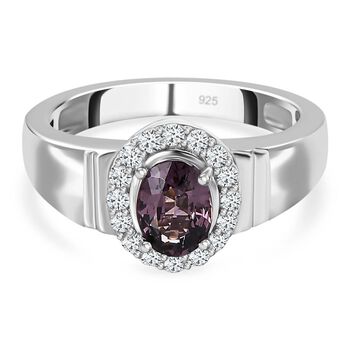 AA Lavendel-Spinell, Wei&szlig;er Zirkon Ring, 925 Silber platiniert (Gr&ouml;&szlig;e 18.00) ca. 1.19 ct