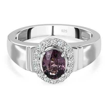 AA Lavendel-Spinell, Wei&szlig;er Zirkon Ring, 925 Silber platiniert (Gr&ouml;&szlig;e 18.00) ca. 1.19 ct