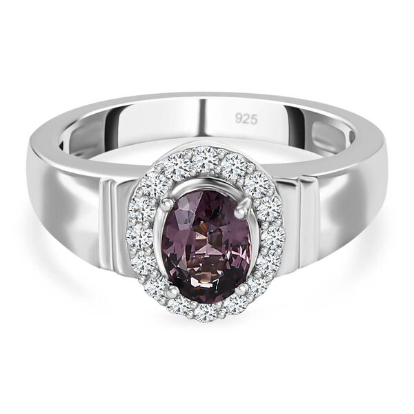 AA Lavendel-Spinell, Wei&szlig;er Zirkon Ring, 925 Silber platiniert (Gr&ouml;&szlig;e 18.00) ca. 1.19 ct