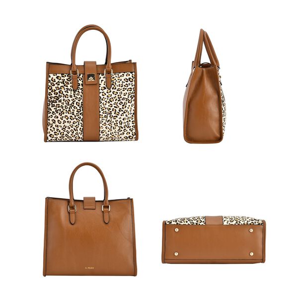 LA MAREY - Echtleder Handtasche 33x14x27,5cm, Griff 11cm, Crossbody 120cm, braun mit Leomuster image number 4