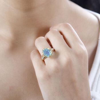 Pfau Quarz Triplette, Wei&szlig;er Zirkon Ring, 925 Silber, 750 Gelbgold Vermeil (Gr&ouml;&szlig;e 20.00), ca. 4.94 ct