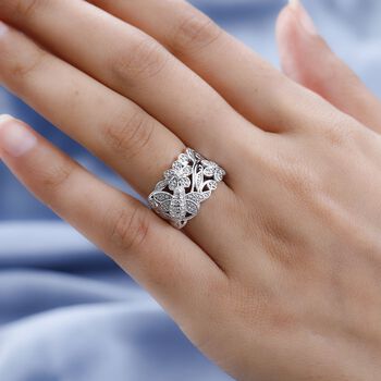 ALLORO von der Natur inspirierter, platinierter Silberring