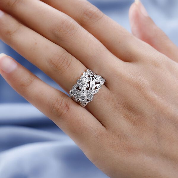 ALLORO von der Natur inspirierter, platinierter Silberring image number 3