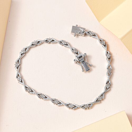 Weißes Diamant Armband, ca. 19 cm, 925 Silber platiniert ca. 0.60 ct image number 1