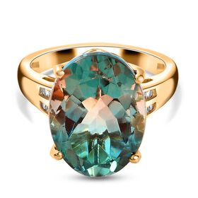 Aqua Terra Costa Quarz Triplett und Diamant-Ring, 925 Silber vergoldet, 10,06 ct.
