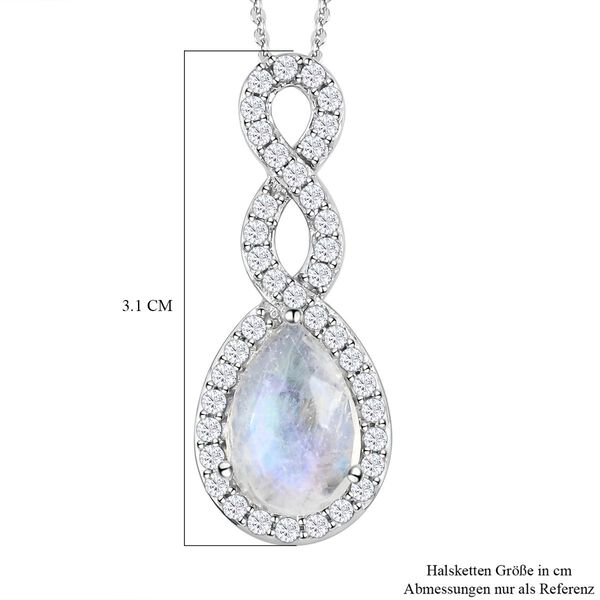 Premium Regenbogen Mondstein und wei&szlig;er Zirkon-Anh&auml;nger mit Kette, 925 Silber platiniert ca. 4.36 ct image number 7