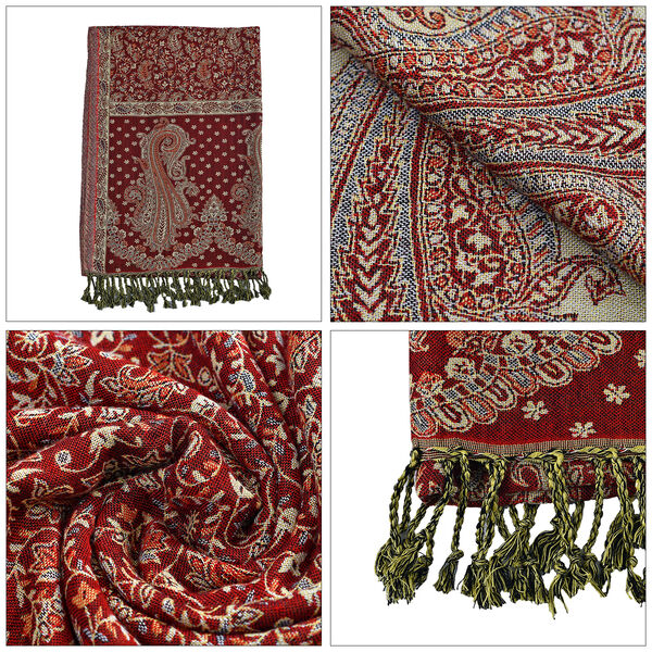 Gewebter Viskose Jamawar Schal, rot image number 8