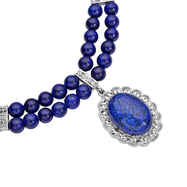 Lapislazuli Halskette, ca. 45 cm, silberfarben ca. 96.00 ct image number 2