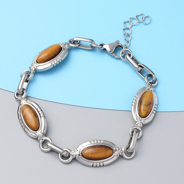 Tigerauge Armband 19 cm in Edelstahl ca. 10,00 ct image number 1