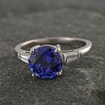 RHAPSODY zertifiziert und gepr&uuml;ft AAAA Tansanit und Diamant Ring in 950 Platin - 2,21 ct.