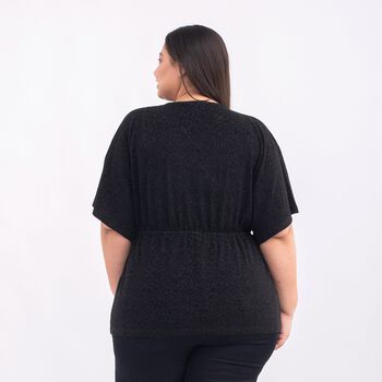 TAMSY Designer glitzer Tunika Bluse, One Size, Schwarz