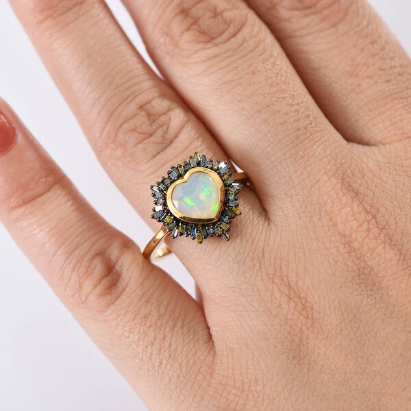 D'Joy Natürlicher, äthiopischer Welo Opal und blauer Diamant Ring - 1,40 ct. image number 3