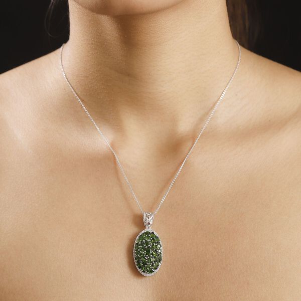 Natürlicher Chromdiopsid Anhänger mit Kette, 925 Silber rhodiniert ca. 6.52 ct image number 3
