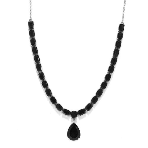 Schwarze Turmalin Halskette, ca. 45 cm, 925 Silber platiniert ca. 33.82 ct image number 0