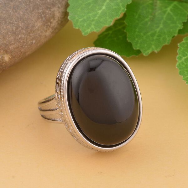 Schwarzer Glasachat Ring, ca. 25,00 ct image number 2