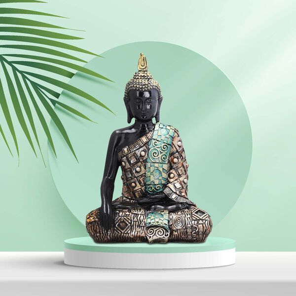 Buddha Statue mit Ornamenten, Schwarz und Gold image number 2