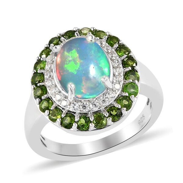 Nat&uuml;rlicher, &auml;thiopischer Opal und nat&uuml;rlicher Chromdiopsid Halo-Ring, 925 Silber platiniert  ca. 2,41 ct image number 5