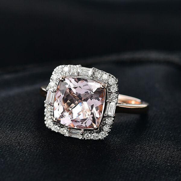 LUXORO AAA Rosa Morganit, Wei&szlig;er Diamant Ring 417 Gold (Gr&ouml;&szlig;e 17.00) ca. 3,26 ct image number 1