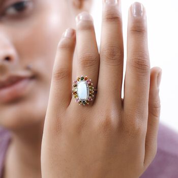 Nat&uuml;rlicher, &auml;thiopischer Welo Opal, mehrfarbiger-Turmalin Ring, 925 Silber platiniert (Gr&ouml;&szlig;e 20.00) ca. 3.61 ct