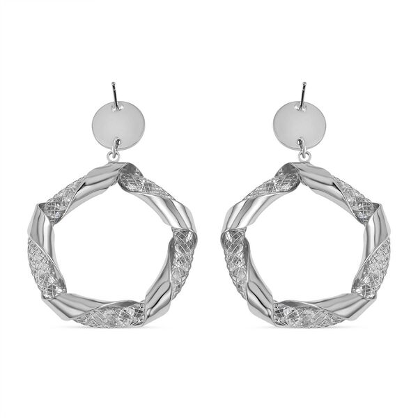 Silberfarbene Gedrehte Creolen mit Wei&szlig;kristallen, Messing image number 5