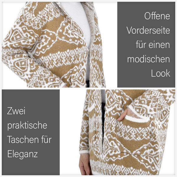 Winter-Kapuzenpullover mit 2 Taschen, Khaki und wei&szlig; image number 5