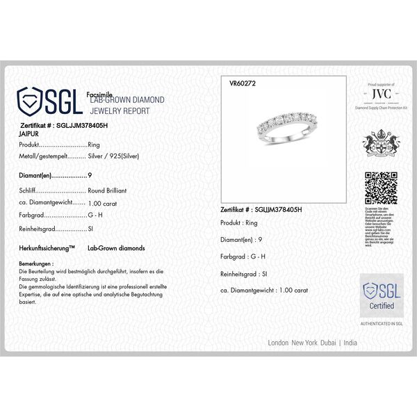 LUXURIANT SI Labor Diamant Ring, 925 Silber rhodiniert - 1 ct. image number 8