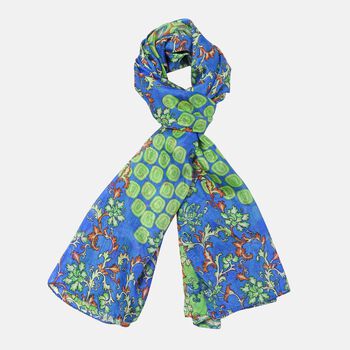LA MAREY 100 % nat&uuml;rlicher Maulbeerseiden Schal, Weinrebe Muster, Gr&ouml;&szlig;e: 180x110 cm, Gr&uuml;n und Blau