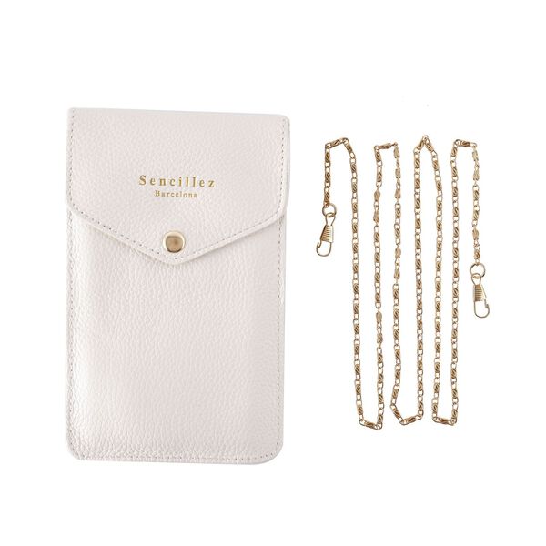 Sencillez - Handy Crossbody Tasche aus 100% echtem Leder mit Sichtfenster, 12x1x18cm, Off-White image number 6