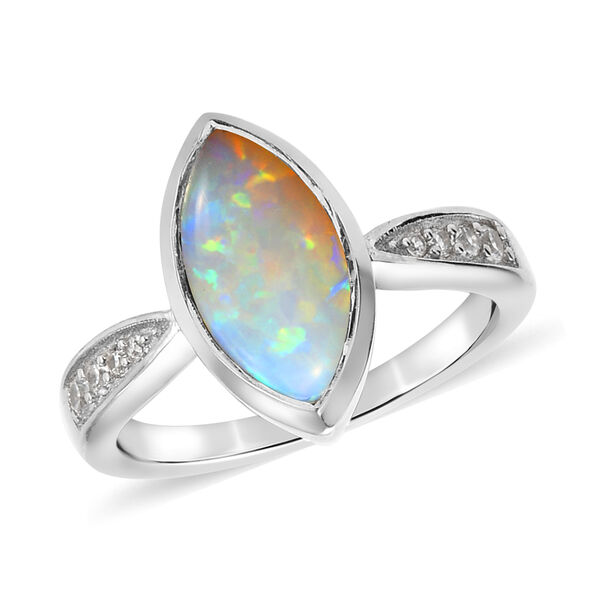 Natürlicher australischer Opal und Zirkon Ring 925 Silber platin-Überzug image number 5
