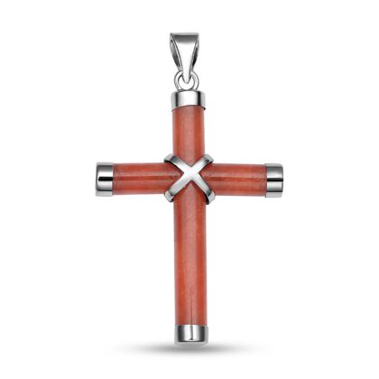 Roter Jade Kreuz-Anhänger, gefärbt, 925 Silber rhodiniert ca. 5,00 ct