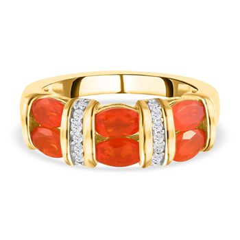 Mexikanischer Kirschfeuer Opal und Zirkon-Ring 925 Silber Gelbgold Vermeil (Gr&ouml;&szlig;e 16.00) ca. 1,09 ct