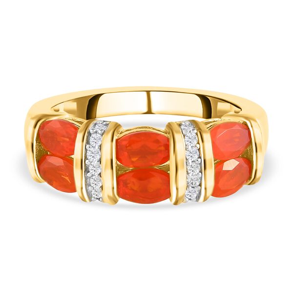 Mexikanischer Kirschfeuer Opal und Zirkon-Ring 925 Silber Gelbgold Vermeil  ca. 1,09 ct