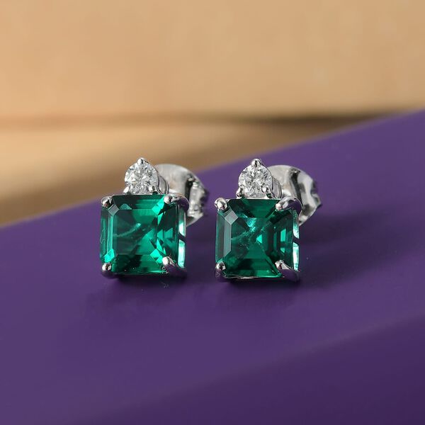 AAA Lab Created Smaragd, Lab Grown Diamant Ohrringe 417 Gold ca. 1.92 ct image number 1