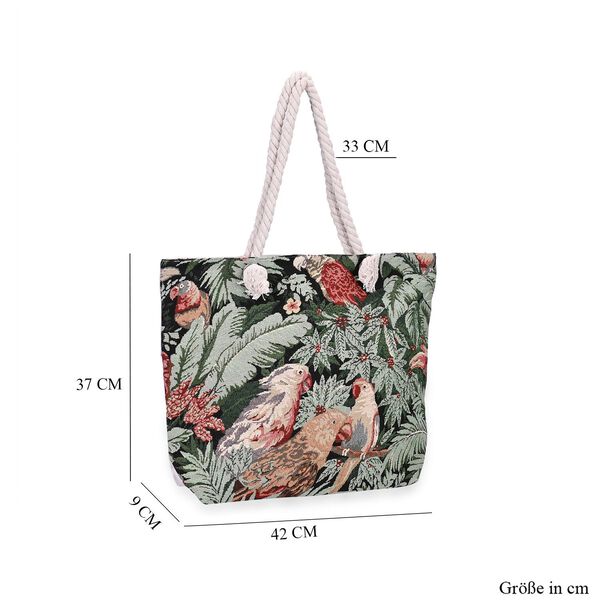 Jacquardgewebte Tasche aus Jute mit Futter, Reißverschluss und verstellbarer Kordel Riemen, 42x37x34 cm, Papagei image number 7