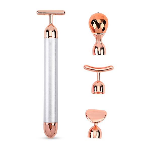 4-in-1 Gesichtsroller-Massager in Silberwei&szlig;