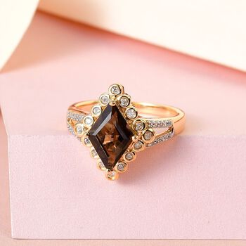 Rauchquarz, Kanchanaburi Blauer Saphir Ring 925 Silber Gelbgold Vermeil (Gr&ouml;&szlig;e 18.00) ca. 2,25 ct