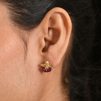 D'Joy Afrikanischer Rubin (Fissure gef&uuml;llt) Ohrringe 925 Silber Gelbes Gold ca. 2,40 ct.