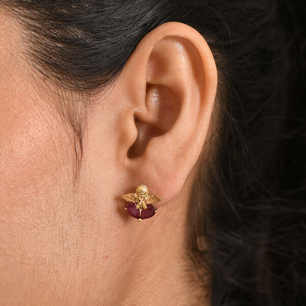 D'Joy Afrikanischer Rubin (Fissure gef&uuml;llt) Ohrringe 925 Silber Gelbes Gold ca. 2,40 ct. image number 2