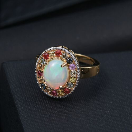 D’joy AA Natürlicher, äthiopischer Welo Opal, Mehrfarbig Saphir Ring 925 Silber 750 Gelbgold Vermeil (Größe 18.00) ca. 2,80 ct image number 1