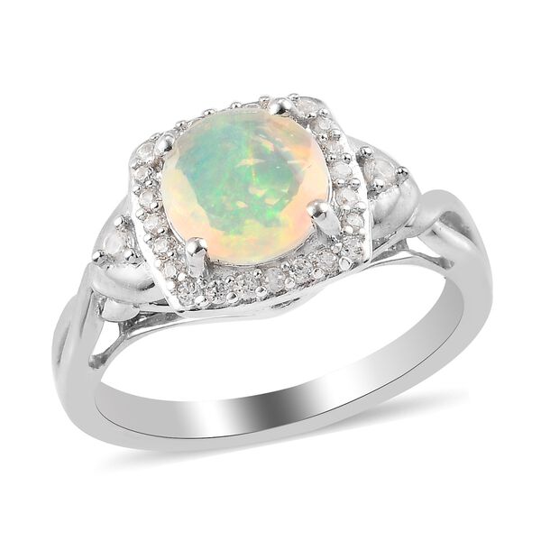 Nat&uuml;rlicher &Auml;thiopischer Opal und Zirkon Halo Ring 925 Silber Platin-&Uuml;berzug image number 4