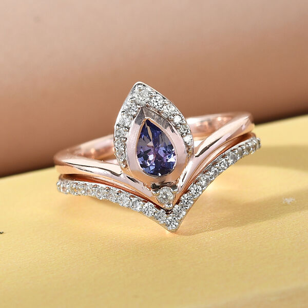 Tansanit und Zirkonia 2er-Set Ringe in Silber image number 2