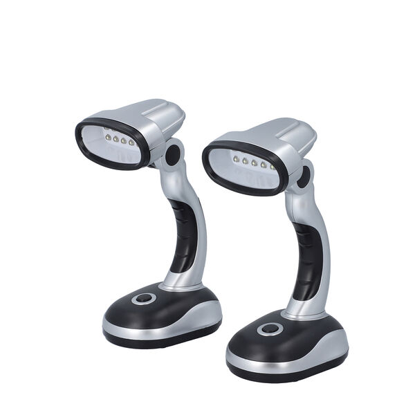 2er-Set flexibel Schreibtischlampe, Gr&ouml;&szlig;e 10x7x21 cm, Silber und Schwarz