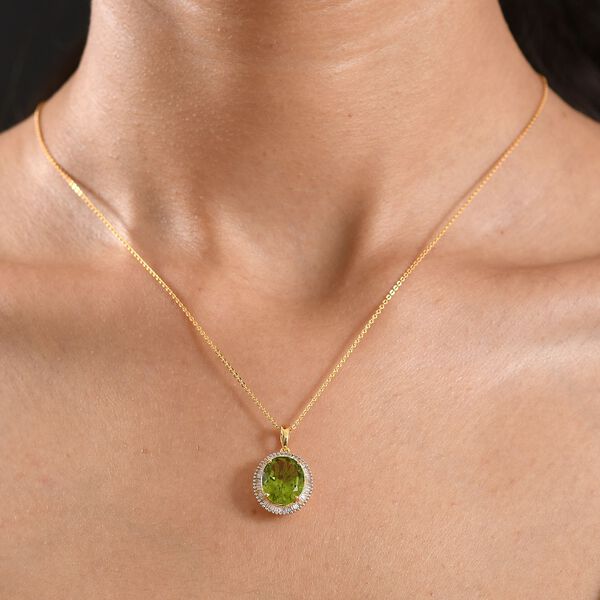 DAS GRößTE PERIDOT ANGEBOT DES JAHRES - D'Joy AAA Peridot, Weißer Diamant Schmuckset ca. 50 cm 925 Silber 750 Gelbgold Vermeil ca. 5.36 ct image number 2
