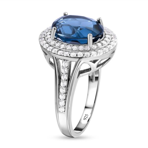 London Blau Topas und wei&szlig;er Zirkon Ring, 925 Silber rhodiniert (Gr&ouml;&szlig;e 16.00) ca. 5.06 ct image number 2