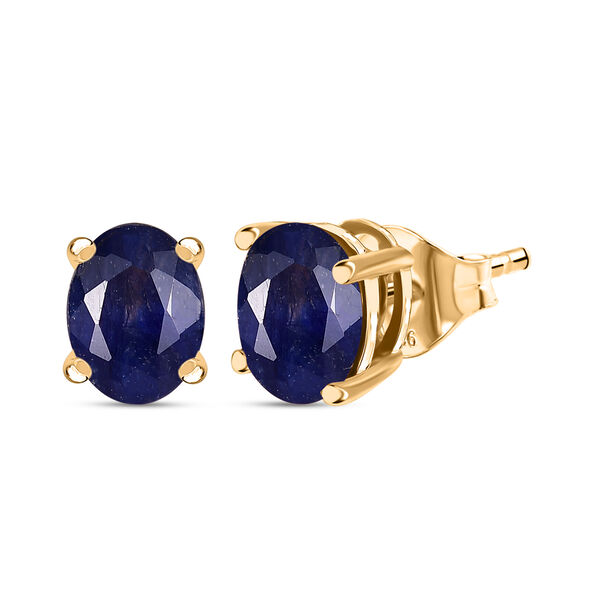 D'Joy Masoala Saphir (Fissure gef&uuml;llt) Ohrringe 925 Silber 750 Gelb Vergoldet ca. 3.76 ct