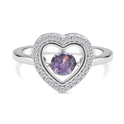 Lila und wei&szlig;er Zirkonia Ring in Herzform, 925 Silber rhodiniert (Gr&ouml;&szlig;e 20.00), ca. 1,02 ct