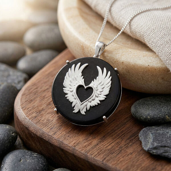 D'Joy Shungit Anh&auml;nger mit Kette, ca. 45 cm 925 Silber rhodiniert ca. 35,98 ct image number 2