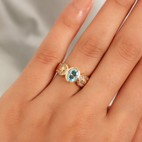 Kambodschanischer blauer und Wei&szlig;er Zirkon Ring 925 Silber vergoldet  ca. 2,30 ct image number 3