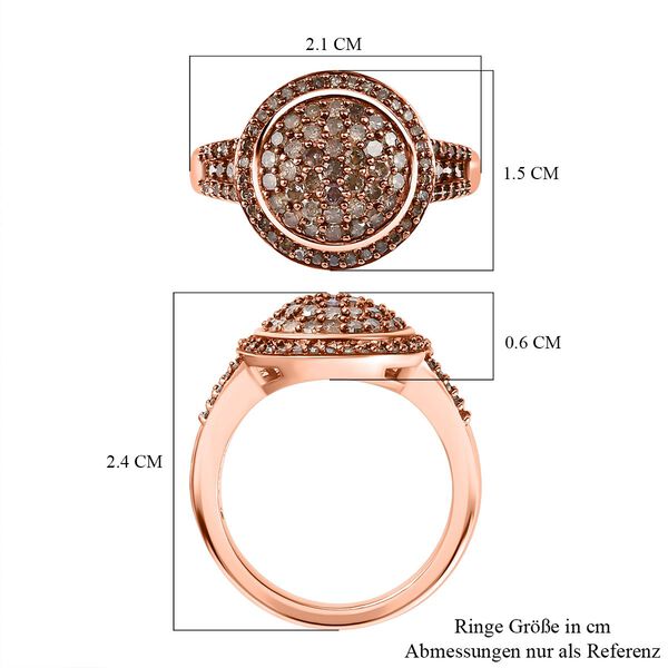 Nat&uuml;rlicher Champagner Diamant Ring 925 Silber Ros&eacute;gold Vermeil (Gr&ouml;&szlig;e 21.00) ca. 0.75 ct image number 6