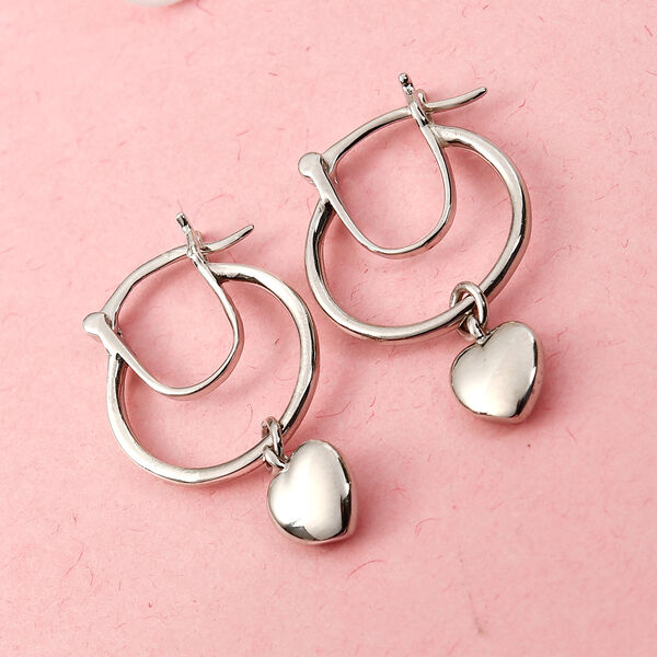 Herz Charme Ohrhänger 925 Silber platiniert  image number 1